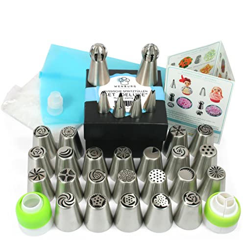 Wenburg Spritztüllen Set - 29 teilig - Verschiedene Spritzbeutel mit Tüllen Profi - Backset mit vielseitigem Zuberhör für Torten Dekoration inklusive E-Book (Deluxe) von Wenburg