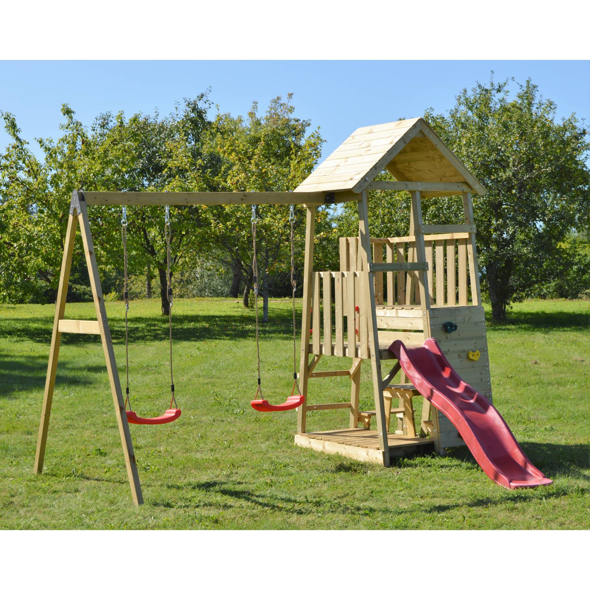 Wendi Toys Holz-Spielturm 'Flamingo' natur Rutsche, Kletterwand, 2 Schaukeln und Picknicktisch 280 x 340 x 270 cm Wendi Toys Holz-Spielturm 'Flamingo' natur Rutsche, Kletterwand, 2 Schaukeln und Picknicktisch 280 x 340 x 270 cm von Wendi Toys
