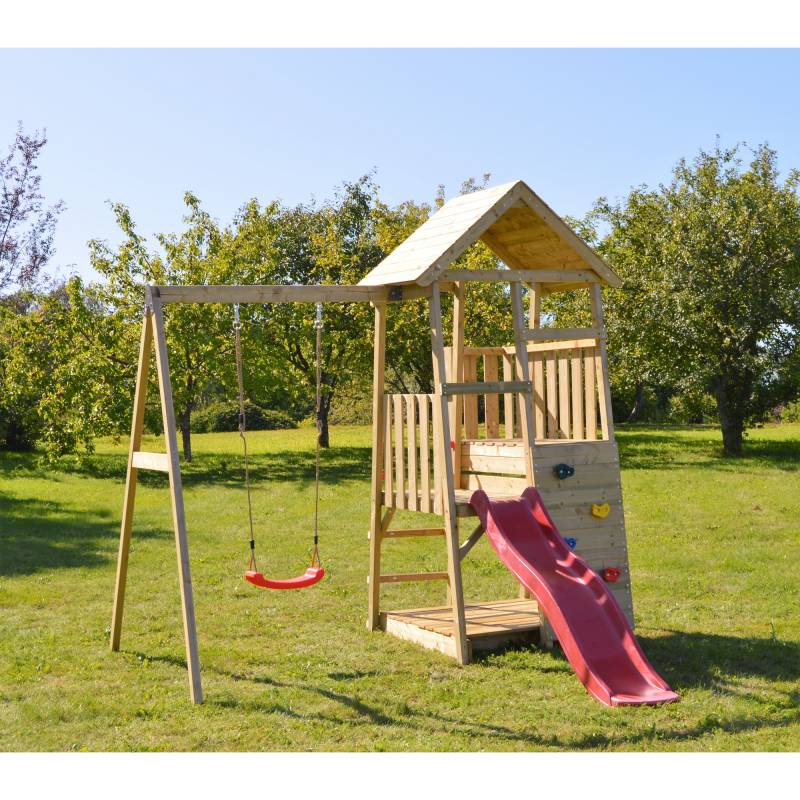 Wendi Toys Spielturm 'Panda' natur - rot Holz 290 x 270 x 270 cm von Wendi Toys