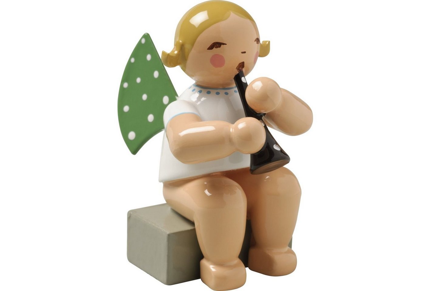 Wendt & Kühn Weihnachtsfigur Engel mit Klarinette Sitzend 650/41A, Haarfarbe zufällig blond oder braunhaarig von Wendt & Kühn