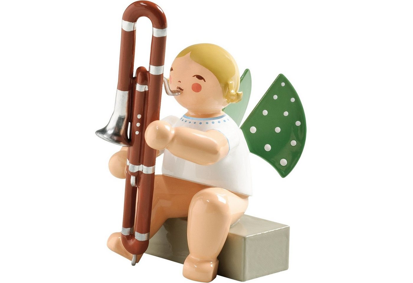 Wendt & Kühn Weihnachtsfigur Engel mit Kontrafagott 650/74A, Haarfarbe zufällig blond oder braunhaarig von Wendt & Kühn