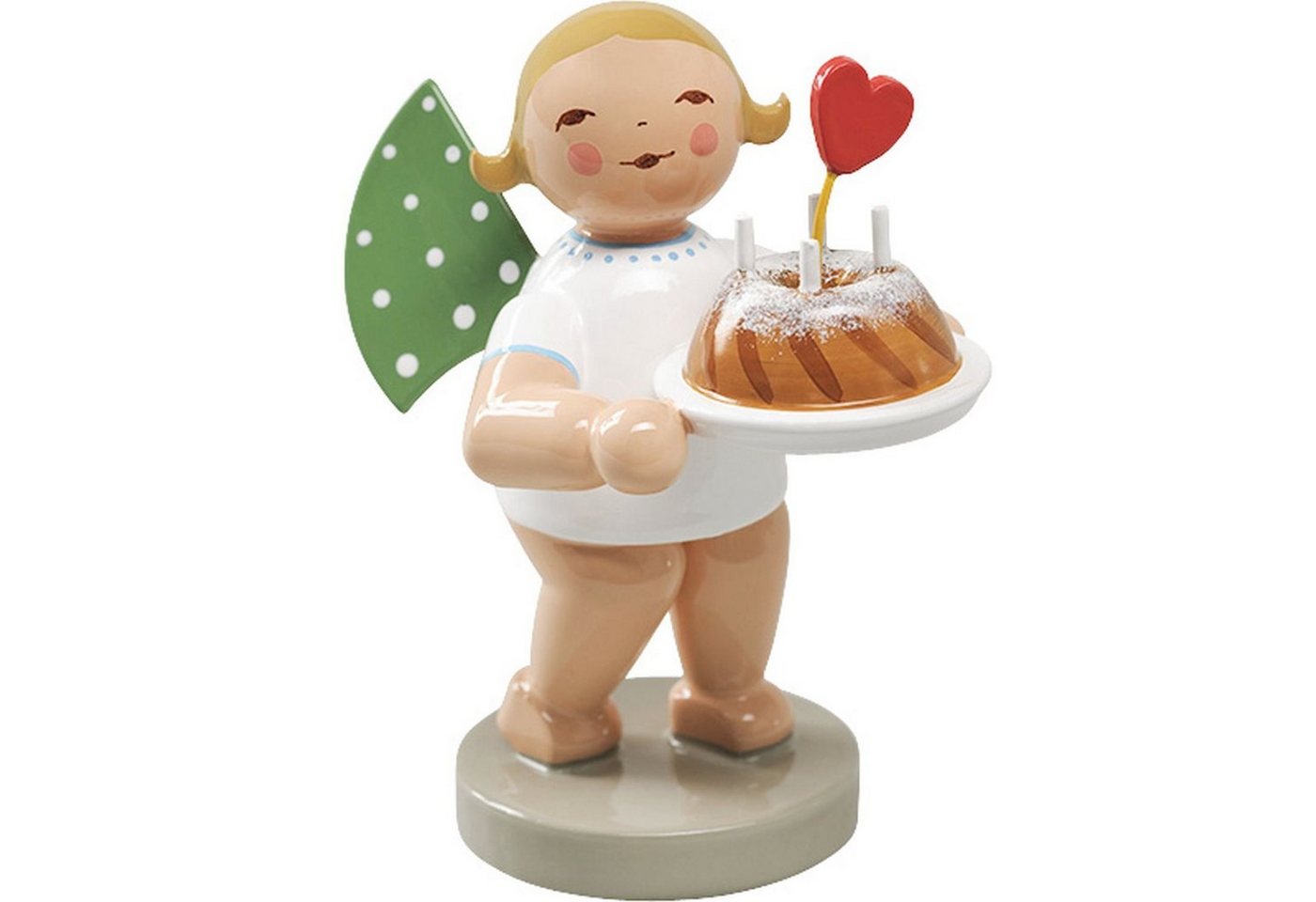 Wendt & Kühn Weihnachtsfigur Engel mit Kuchen und Herz 650/154, Haarfarbe zufällig blond oder braunhaarig von Wendt & Kühn