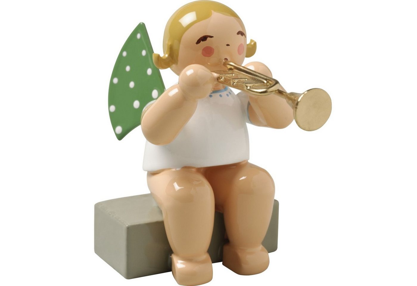 Wendt & Kühn Weihnachtsfigur Engel mit Trompete Sitzend 650/36A, Haarfarbe zufällig blond oder braunhaarig von Wendt & Kühn