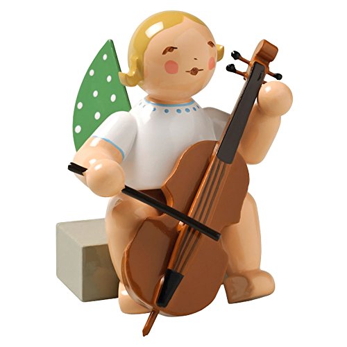 Wendt & Kuhn Blonde handbemalt grunhainichen Angel Cello Figur sitzend von Wendt & Kuhn