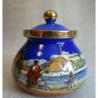 Art Déco-Era Glas Wüstenszene Palmen Wasserträger Tempel Handgemalt Art Déco-Era Glas Wüstenszene Palmen Wasserträger Tempel Handgemalt von Wendyleez