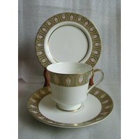 Atemberaubende Vintage Mikasa Namuri Meredith Muster Trio Tasse Untertasse Teller Grün & Gold von Wendyleez