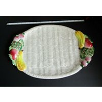 Check Sale Details Vintage Fitz & Floyd Große Keramik-Servierplatte Gemüsegarten Reliefmuster C 1989 20 " von Wendyleez