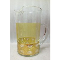 Vintage Culver Cocktail Krug Eis Teekanne Lip Mit Angewandten Glas Griff Gold Und Gelb Mid Century Modern Groovy Retro Wohnkultur von Wendyleez