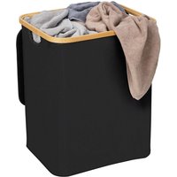 Bambus Wäschetruhe Uno Ecori in Schwarz 41 x 50 x 33 cm - Rahmen: natur, Wäschesack: Schwarz, Brett: natur - Wenko von Wenko