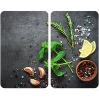 Herdabdeckplatten Universal Kräuter 2er Set, für alle Herdarten, Mehrfarbig, Gehärtetes Glas mehrfarbig, Kunststoff (tpe) hellgrau, Kunststoff von Wenko