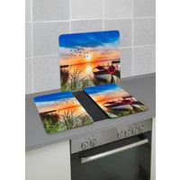 Herdabdeckplatten oder Wandblende aus Glas, Motiv Idylle am See von Wenko