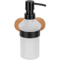 Turbo-Loc® Seifenspender Orea Bamboo, Abnehmbarer Becher aus satiniertem Glas, Schwarz, Edelstahl rostfrei schwarz, Bambus natur, Glas satiniert von Wenko