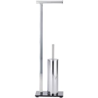 Stand WC-Garnitur Lava, Aus rostfreiem Edelstahl, Silber glänzend, Edelstahl rostfrei glänzend, Gehärtetes Glas schwarz - silber glänzend - Wenko von Wenko
