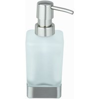 Turbo-Loc® Seifenspender Genova Matt, Abnehmbarer Seifenspender aus satiniertem Glas, Silber matt, Edelstahl rostfrei matt, Glas satiniert - silber von Wenko