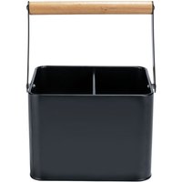 Utensilienkorb Baco Schwarz, robuster Tragekorb, Schwarz, pulverbeschichtetes Metall schwarz, Holz braun, Polypropylen transparent - schwarz - Wenko von Wenko