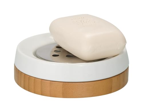 WENKO Seifenablage Mod. Bamboo Elegante Keramik mit Bambus und Edelstahl-Einsatz für Flüssigkeitsablauf ideal für Seifenstücke Ø 12,1 x 3,7 cm Weiß/Natur WENKO Seifenablage Mod. Bamboo Elegante Keramik mit Bambus und Edelstahl-Einsatz für Flüssigkeitsablauf ideal für Seifenstücke Ø 12,1 x 3,7 cm Weiß/Natur von WENKO
