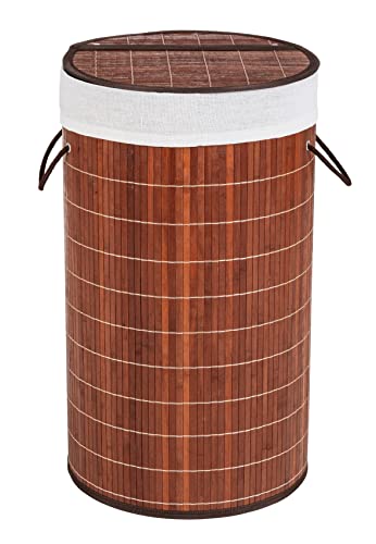 WENKO Wäschetruhe Bamboo Dunkelbraun - Wäschekorb, mit Wäschesack Fassungsvermögen: 55 l, Bambus, 35 x 60 x 35 cm, Dunkelbraun von WENKO