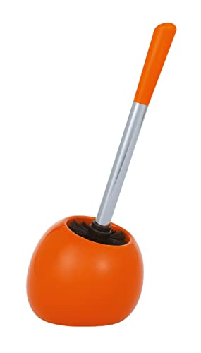 WENKO WC-Garnitur Polaris, hochwertiger Toilettenbürstenhalter aus edler Keramik, für Bad & Gäste-WC, inklusive Toilettenbürste mit auswechselbarem Bürstenkopf Ø 8 cm, 15 x 36 x 14,5 cm, Orange von WENKO