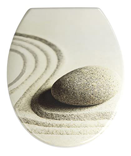 WENKO WC-Sitz Sand and Stone, Toilettensitz mit Hygienebefestigung aus rostfreiem Edelstahl, Toilettenbrille aus antibakteriellem Duroplast, 37,5 x 45 cm von WENKO