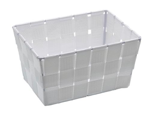 WENKO Aufbewahrungskorb Adria Mini Weiß - Badkorb, rechteckig, Kunststoff-Geflecht, Polypropylen, 19 x 9 x 14 cm, Weiß Mini Long von WENKO