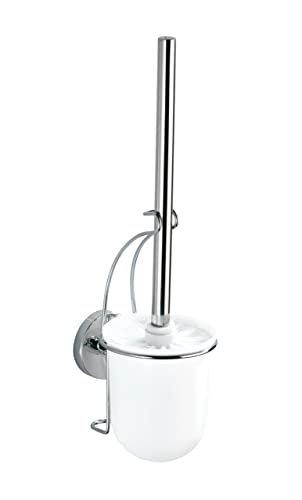 WENKO Vacuum-Loc® Wand WC-Garnitur Milazzo, Toilettenbürste mit Bürstenhalter, WC Bürste ohne bohren für das Bad, verchromtes Metall mit Kunststoffeinsatz in Weiß, 10 x 36,5 x 12 cm von WENKO