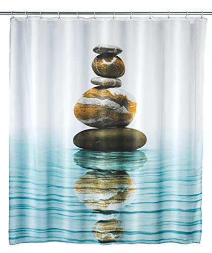 WENKO Duschvorhang Meditation, Textil-Vorhang fürs Badezimmer, mit Ringen zur Befestigung an der Duschstange, waschbar, wasserabweisend, 180 x 200 cm von WENKO