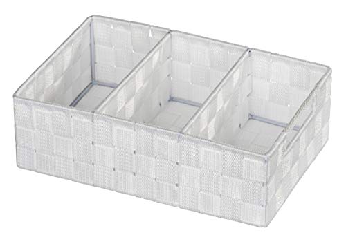 WENKO Organizer Adria, Aufbewahrungskorb mit 3 Fächern und praktischem Griff, feste Trennwände, hochwertiges Kunststoffgeflecht mit Metallstangen für extra Stabilität, 32 x 10 x 21 cm, Weiß von WENKO