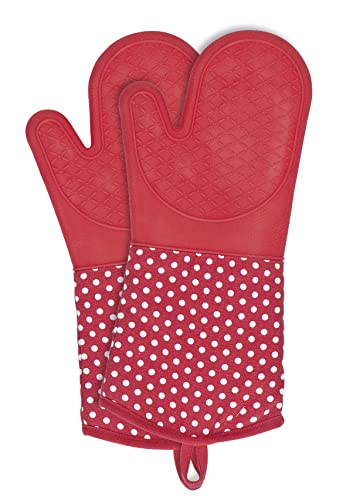 WENKO Topfhandschuhe mit Handflächen aus Silikon, 1 Paar, Als Grillhandschuh verwendbar, Hitzebeständig, 18,5 x 37,5 cm, Rot von WENKO