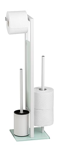 WENKO Stand WC-Garnitur Rivalta, mit Toilettenpapierhalter und WC-Bürstenhalter, lackierter Stahl, 23 x 70 x 18 cm, Weiß von WENKO