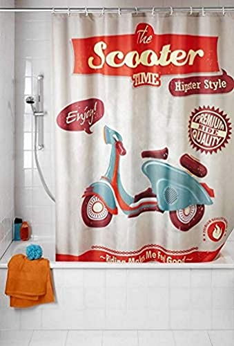 WENKO Anti-Schimmel Duschvorhang Vintage Scooter - waschbar, Polyester, 180 x 200 cm, Mehrfarbig von WENKO