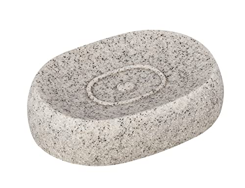 WENKO Seifenablage Puro Hellgrau - Seifenschale, Polyresin, 12.5 x 3.1 x 8.9 cm, Hellgrau von WENKO