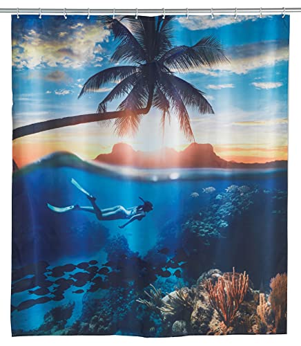 WENKO Duschvorhang Underwater, Textil-Vorhang fürs Badezimmer, mit Ringen zur Befestigung an der Duschstange, waschbar, wasserabweisend, 180 x 200 cm von WENKO