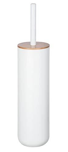 WENKO WC-Garnitur Posa, moderne Toilettenbürstenhalter aus weißem Kunststoff mit nachhaltigen Bambus-Akzenten, inkl. Toilettenbürste mit auswechselbarem Bürstenkopf, (B/T x H): Ø 7,5 x 37 cm, Weiß von WENKO