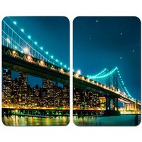 Herdabdeckplatte Universal Brooklyn Bridge 2er Set, für alle Herdarten, Mehrfarbig, Gehärtetes Glas mehrfarbig, Kunststoff (tpe) hellgrau, Kunststoff von Wenko