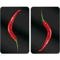 Wenko - Herdabdeckplatten Universal Hot Peperoni 2er Set, für alle Herdarten, Mehrfarbig, Gehärtetes Glas mehrfarbig, Kunststoff (tpe) hellgrau, von Wenko
