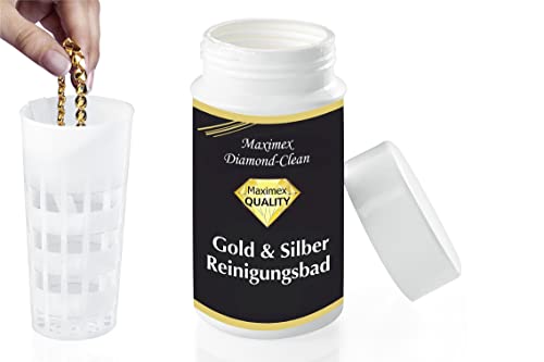 WENKO 3085610500 Diamond Clean Gold- & Silber Reinigungsbad - inklusive Tauchsieb, Schmuckreiniger, Chemie, 7 x 14 x 7 cm, Mehrfarbig von Maximex