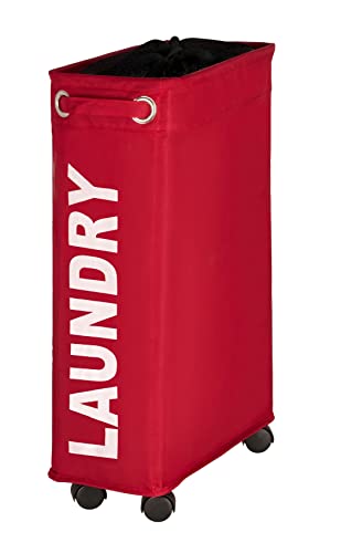 WENKO Wäschesammler Corno Rot, stabiler schmaler Wäschekorb mit vier leichtgängigen Rollen und Deckel, Wäschetruhe aus 100% Polyester, Fassungsvermögen 43 L, (B x H x T): 18,5 x 60 x 40 cm von WENKO