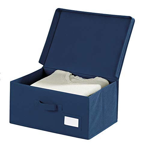 WENKO Aufbewahrungsbox Air S, mit klappbarem Deckel, praktischem Griff und Beschriftungsfenster, schützt vor Motten, Staub und Schmutz, aus atmungsaktivem Vlies-Material, 34 x 19 x 24 cm, Navy von WENKO