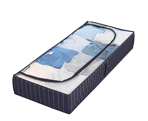 WENKO Unterbettkommode Comfort - Unterbett-Aufbewahrungstasche mit Sichtfenster, Polyethylen-Vinylacetat, 105 x 15 x 45 cm, Blau von WENKO