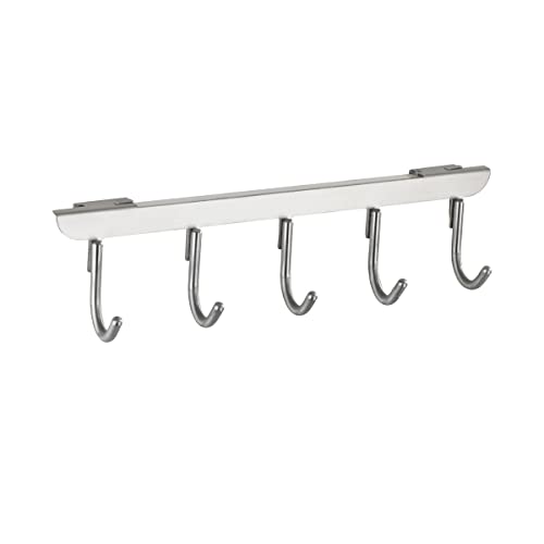 WENKO Türgarderobe Asola mit 5 Haken Edelstahl - für Türfalzen von 2 und 4 cm, Edelstahl rostfrei, 36 x 9 x 7-9 cm, Matt von WENKO