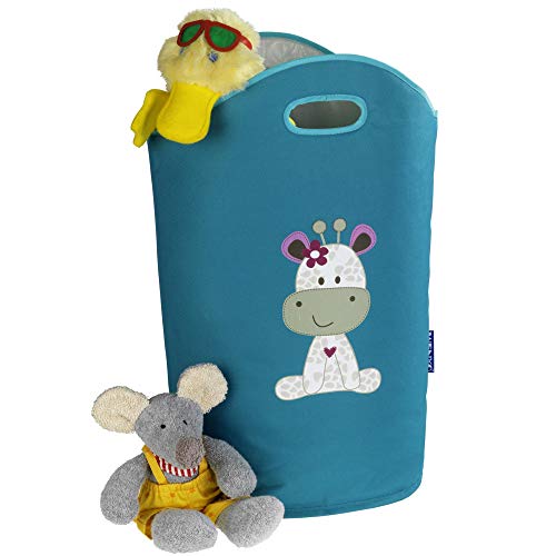 WENKO Wäschesammler Kids Greta Petrol niedlicher Wäschesack mit zwei praktischen Tragegriffen mit Giraffen Aufdruck, 24 l Stauraum in einem Fach, (B x H x T): 40 x 52 x 20 cm, kindliches Motiv von WENKO