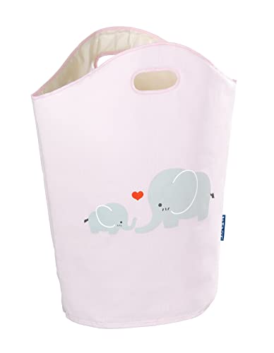 WENKO Wäschesammler Kids Elli Rosa, niedlicher Wäschesack mit zwei praktischen Tragegriffen mit Elefanten Aufdruck, 24 l Stauraum in einem Fach, (B x H x T): 40 x 52 x 20 cm, kindliches Motiv von WENKO