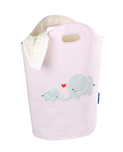 WENKO Wäschesammler Kids Elli Rosa, niedlicher Wäschesack mit zwei praktischen Tragegriffen mit Elefanten Aufdruck, 24 l Stauraum in einem Fach, (B x H x T): 40 x 52 x 20 cm, kindliches Motiv von WENKO