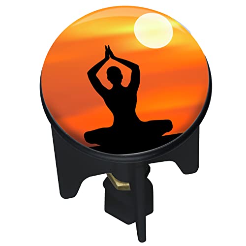 WENKO Abflussstopfen Pluggy® Arrebol, höhenverstellbarer Waschbeckenstöpsel für alle handelsüblichen Waschbecken, aus Messing und Kunststoff gefertigt, Ø 3,9 x 6,5 cm, Yoga Pose vor Sonne, Mehrfarbig von WENKO