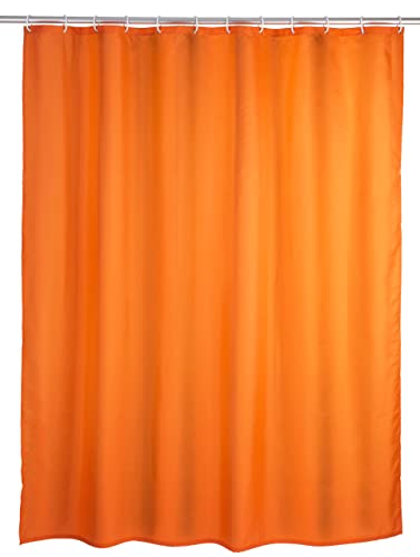 WENKO Anti-Schimmel Duschvorhang Orange, Textil-Vorhang mit Antischimmel Effekt fürs Badezimmer, waschbar, wasserabweisend, mit Ringen zur Befestigung an der Duschstange, 180 x 200 cm von WENKO