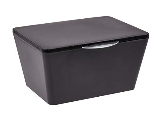 WENKO Aufbewahrungsbox mit Deckel Brasil, mattierter Aufbewahrungskorb für Badezimmer & Gäste-WC, dekorativer Badkorb aus bruchsicherem Kunststoff, BPA-frei, 19 x 10 x 15,5 cm, Schwarz von WENKO