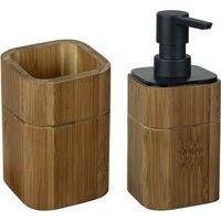 WENKO Badaccessoire-Set "Modell Serro" Seifenspender und Zahnbürstenhalter aus stabilem Bambus von Wenko