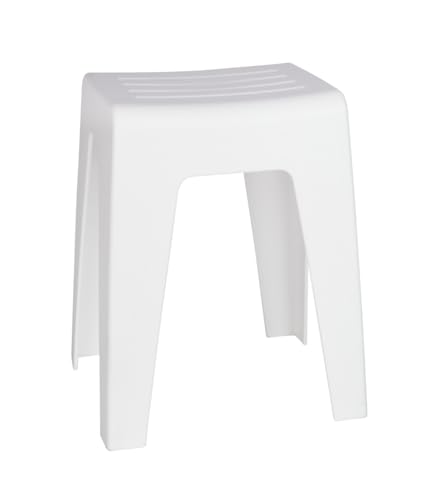 WENKO Badhocker Kumba, hochwertiger Hocker in modernem Design aus Kunststoff in schwerer Qualität, Sitzhocker belastbar bis 120 kg, ideal für Badezimmer und Gäste-WC (B x H x T) 38 x 47 x 32 cm, Weiß von WENKO