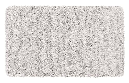 WENKO Badteppich Belize Light Grey, 70 x 120 cm - Badematte, sicher, flauschig, fusselfrei, Polyester, 70 x 120 cm, Hellgrau von WENKO