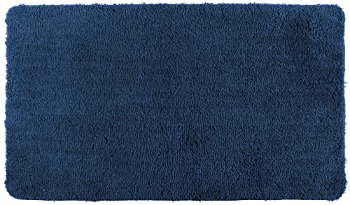 WENKO Badteppich Belize Marine Blue, 55 x 65 cm - Badematte, sicher, flauschig, fusselfrei, Polyester, 55 x 65 cm, Blau von WENKO